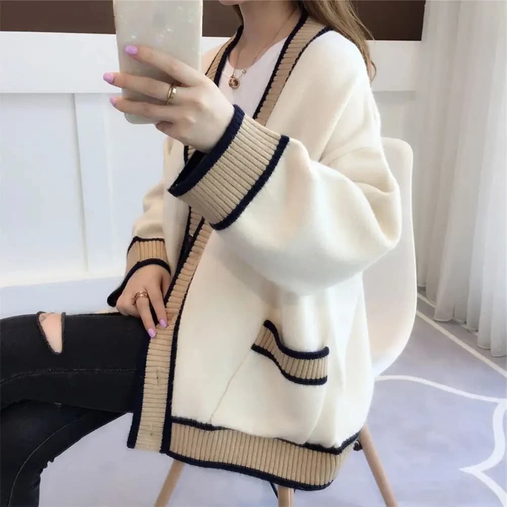Striped V-Neck Wool Cardigan