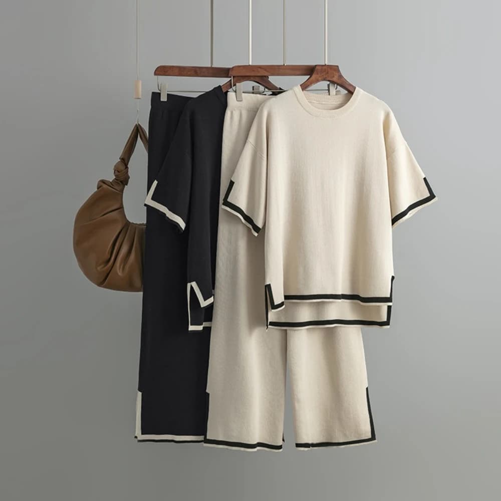 Patchwork Knit Two-Piece Set